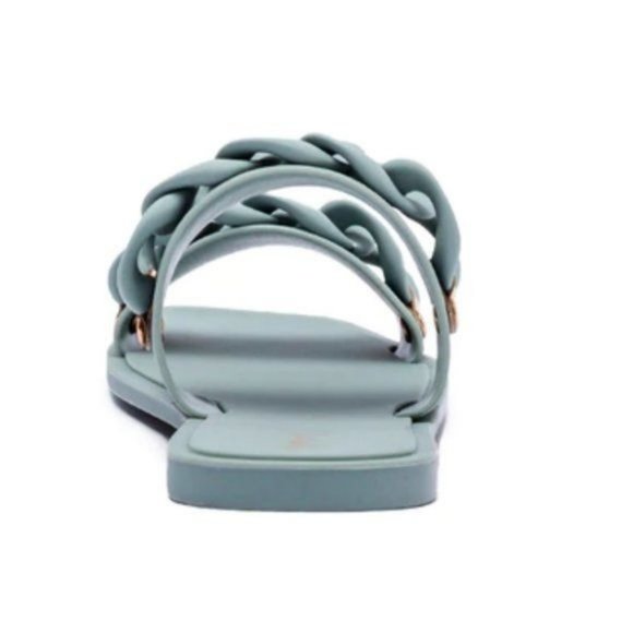 !! NEW !! Jelly Slide Sandals with Chain Detail in Matte Sage Green - Picture 8 of 11